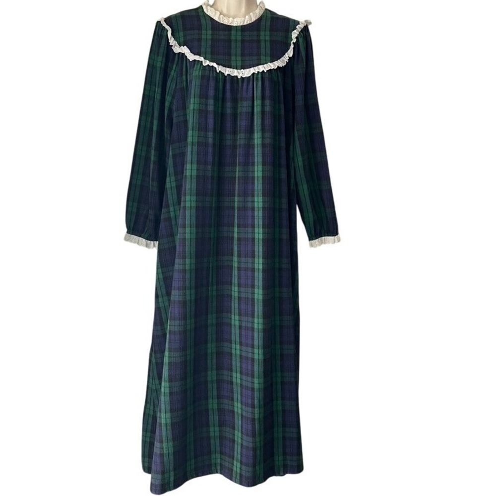 Vintage 90s LL Bean Lanz Blackwatch Plaid Flannel Prairie Nightgown Dress M USA‎